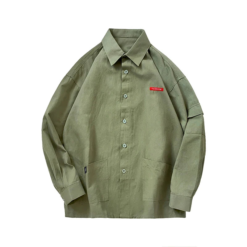 Men Harajuku Solid color Mens Streetwear Long Sleeve Male Vintage Korean Fashions shirts Oversized shi