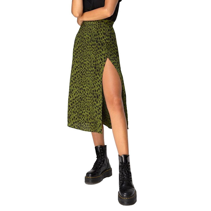 jinran Women Skirt Harajuku leopard flower printed package hip tall waist elastic Summer style mild calf a-line skirts Women XSK8110