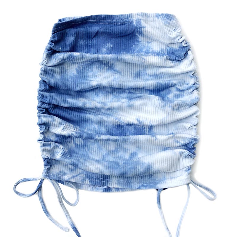 jinran women 2022 summer sexy Nightclub High-waisted elasticity knit pleated Side drawstring Tie dye Buttocks skirt