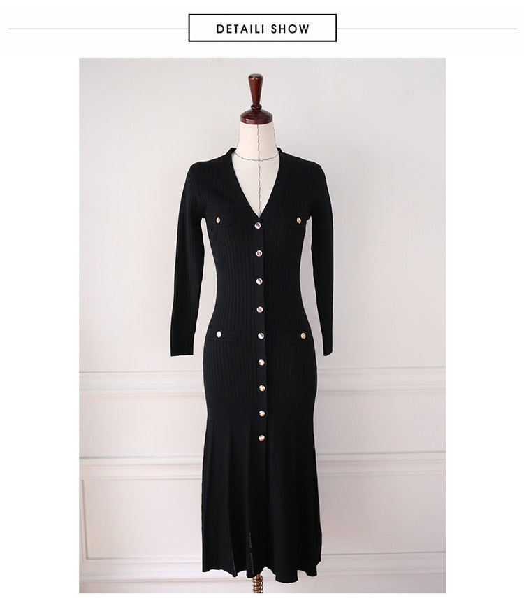 jinran Vintage Korean Maxi Dresses for Women Party Long Sleeve V-neck Mermaid Dress Elegant Fashion Ladies Vestidos Femme Autumn 2022
