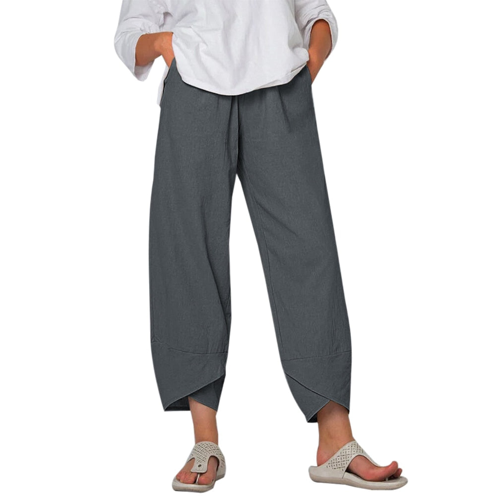 jinran Vintage Printed Harem Pants Women Trousers Casual Elastic Waist Cotton Linen Wide Leg Pants Loose Pantalon Summer Plus Size Pant