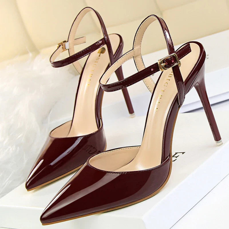 jinran Shoes Fashion Sandals Women 2024 Patent Leather High Heels Women Sandals Summer Heeled Sandals Pointed Toe Women Pumps
