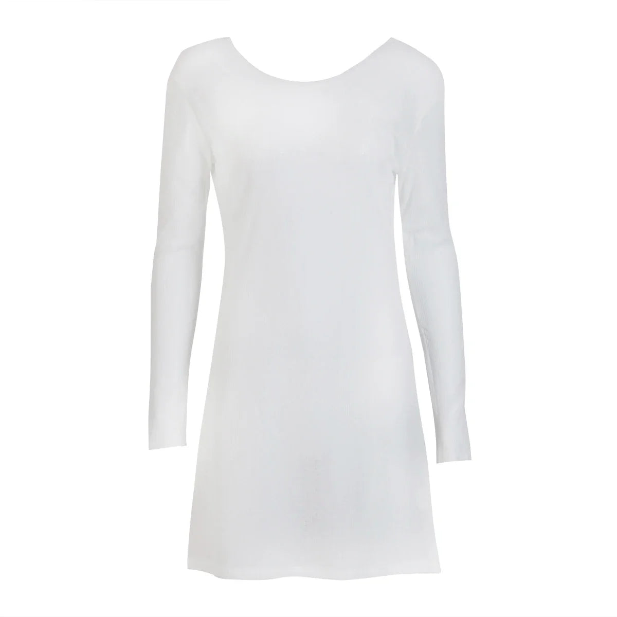 jinran Women Sexy Backless Bodycon Mini Dress Solid Color Round Neck Long Sleeve Slim Fit Beach Dress Holiday Party Wear Streetwear