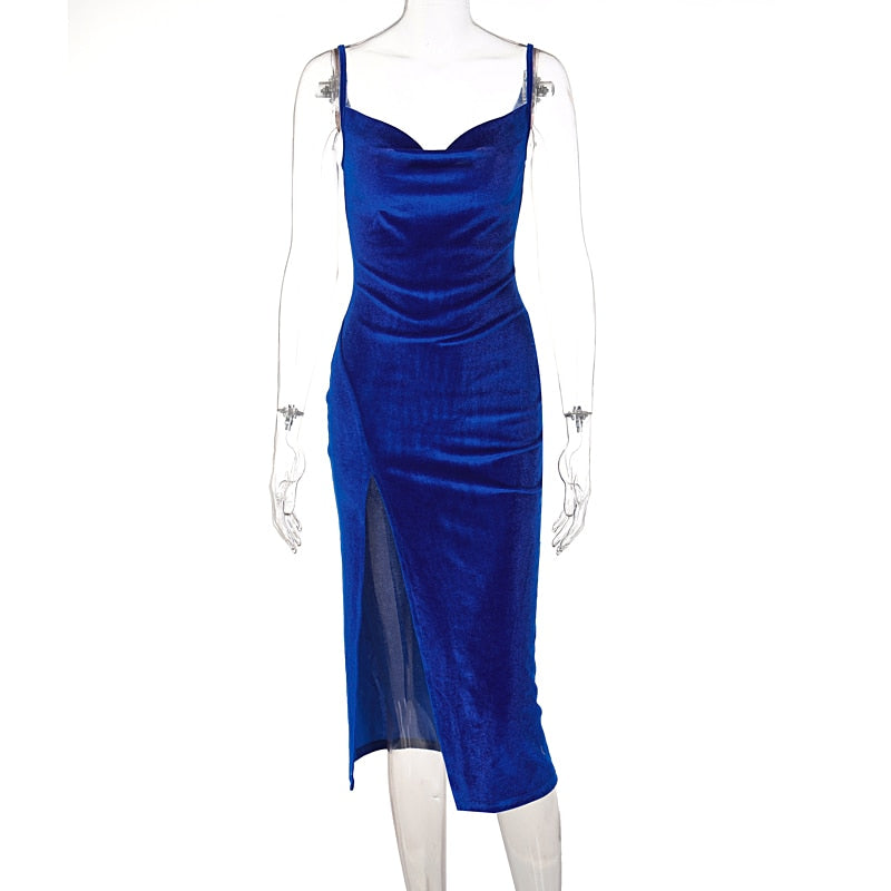 jinran Velvet Swing Collar Sleeveless Slip Sexy Slit Maxi Dress New Fashion Evening Party Women Elegant Streetwear Y2K