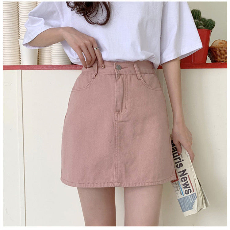 jinran Women Korean Harajuku Denim Skirt Casual Summer High Waist Elegant Solid Simple Wild A Line Mini Skirts Vintage Y2K Streetwear