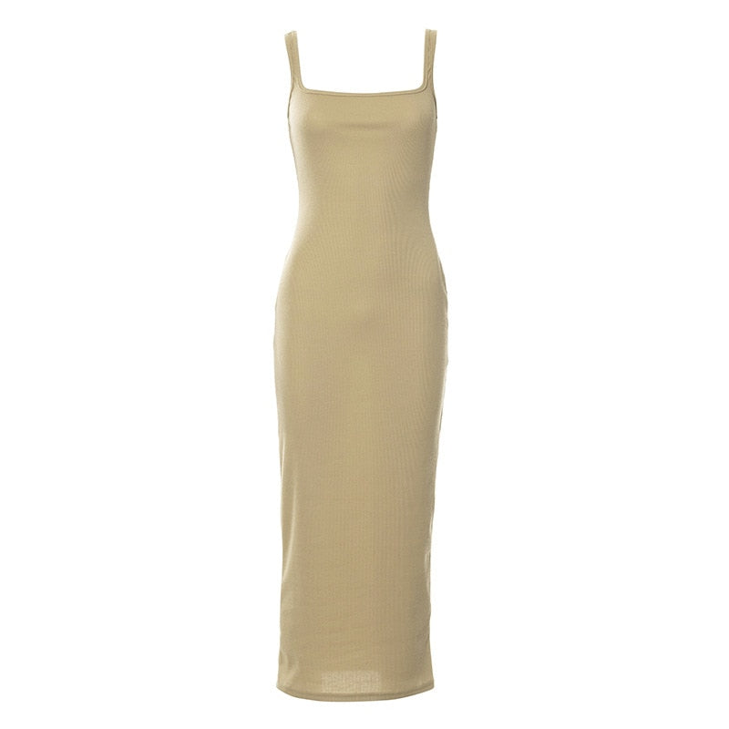 jinran Ribbed Knitted Women'S Solid Sleeveless Tank Midi Dress Bodycon Sexy Streetwear Casual Party Club Summer Wholesale