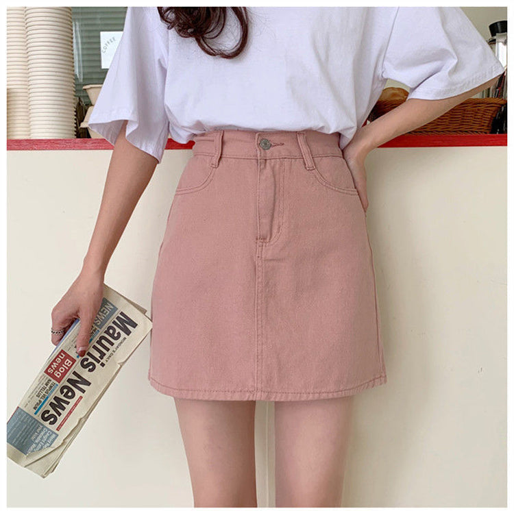 jinran Women Korean Harajuku Denim Skirt Casual Summer High Waist Elegant Solid Simple Wild A Line Mini Skirts Vintage Y2K Streetwear