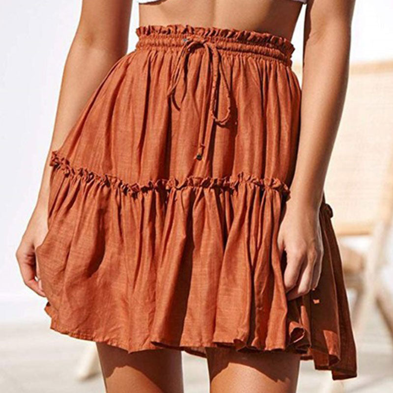jinran Summer Short Skirts Women Vintage Ruffled Mini Skirt with Sashes Casual Boho Pleated A Line Holiday Beach Wear