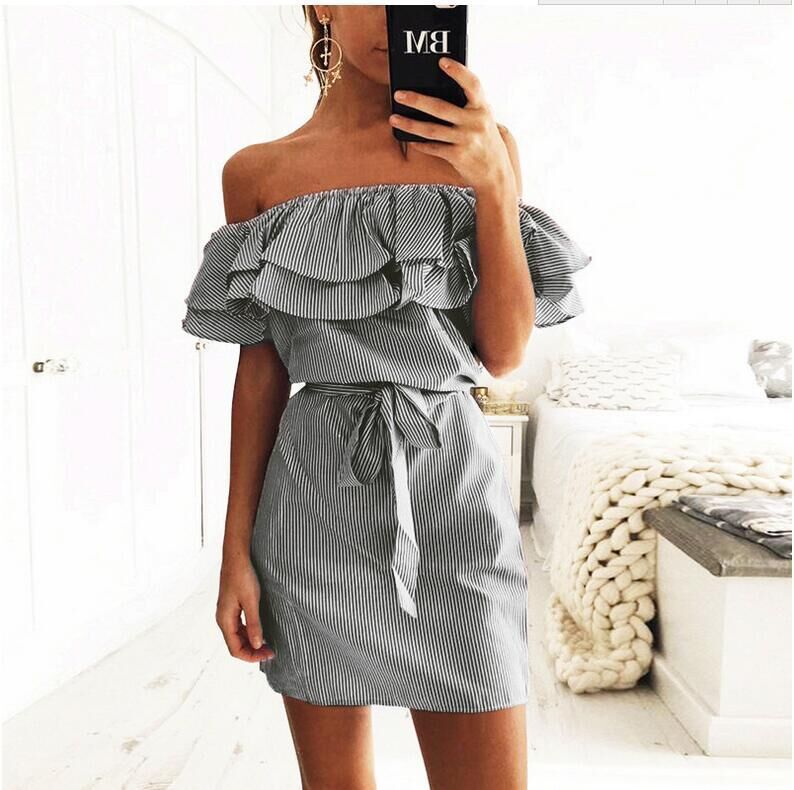 jinran Woman Summer Dress 2023 Low-Cost Mileage off-the-Shoulder Striped A Spot Dresses For Women Vestidos YRW6806