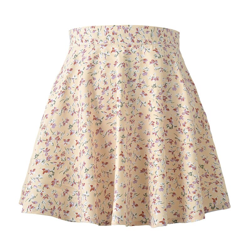 jinran Women Boho Floral Print High-waisted Skirt Casual Harajuku Mini Chiffon Skirts Beach Holiday Slim A Line Skirt Summer Light