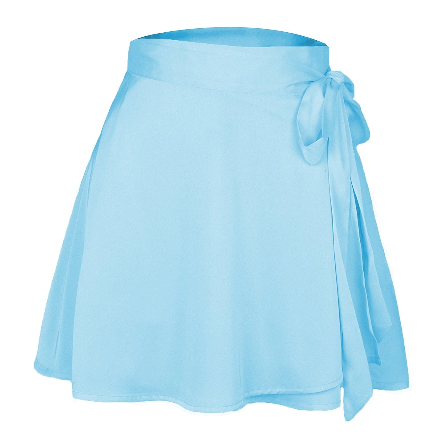 jinran Women Summer High Waist Lace-Up Loose Casual Chiffon Satin Mini Skirt Solid Color Bandage Fashion Club Elegant Skirts WDQ01