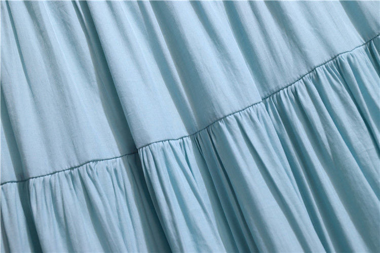 jinran Summer Stitching Cotton and Linen Skirt Elegant Elastic High Waist Ruffles Pleated All-match A Line Skirt Casual Beach Holiday