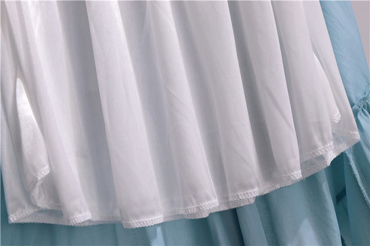 jinran Summer Stitching Cotton and Linen Skirt Elegant Elastic High Waist Ruffles Pleated All-match A Line Skirt Casual Beach Holiday