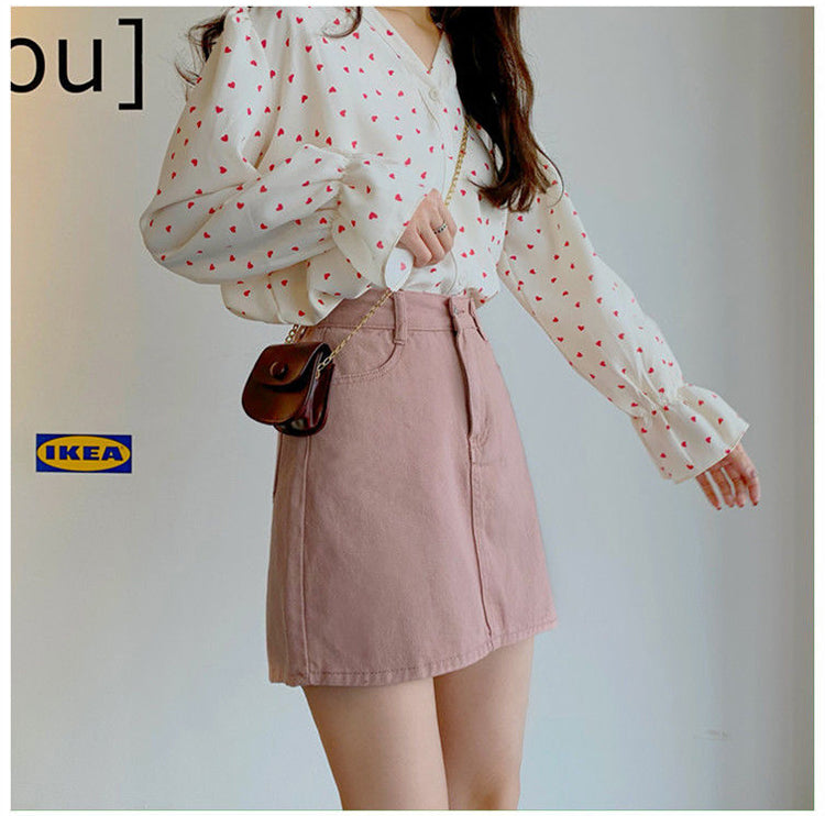 jinran Women Korean Harajuku Denim Skirt Casual Summer High Waist Elegant Solid Simple Wild A Line Mini Skirts Vintage Y2K Streetwear