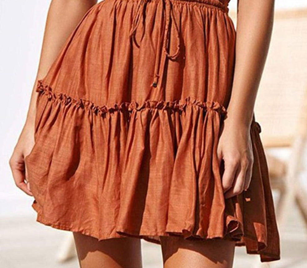 jinran Summer Short Skirts Women Vintage Ruffled Mini Skirt with Sashes Casual Boho Pleated A Line Holiday Beach Wear