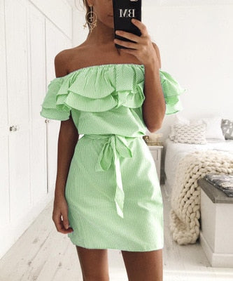 jinran Woman Summer Dress 2023 Low-Cost Mileage off-the-Shoulder Striped A Spot Dresses For Women Vestidos YRW6806