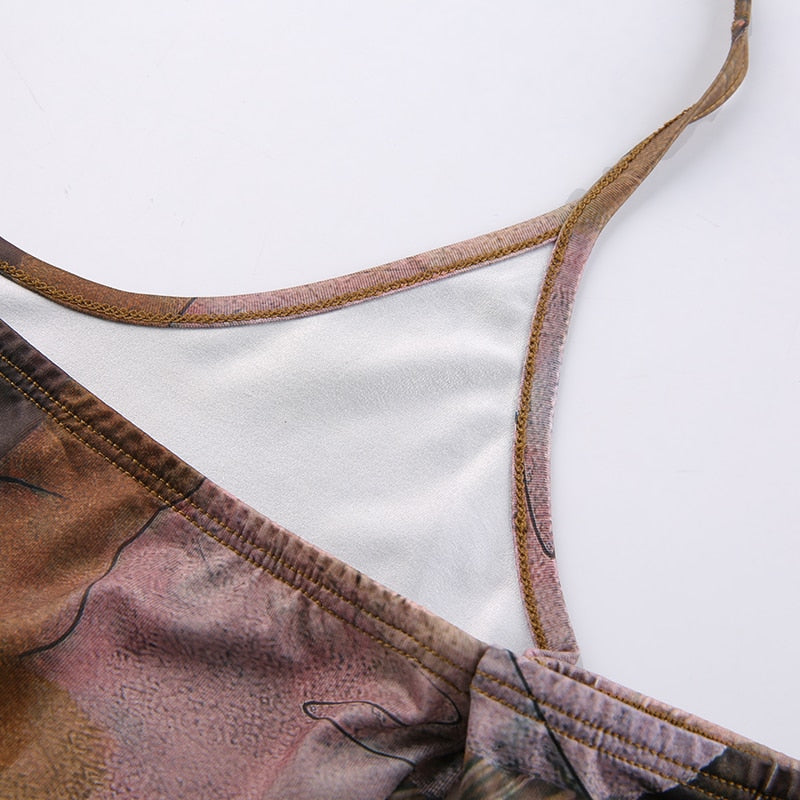 jinran Printed Brown Corset Top Vintage Crop Top y2k Grunge Kawaii With Glove Fashion Sweats Women Summer Camis Korean Style