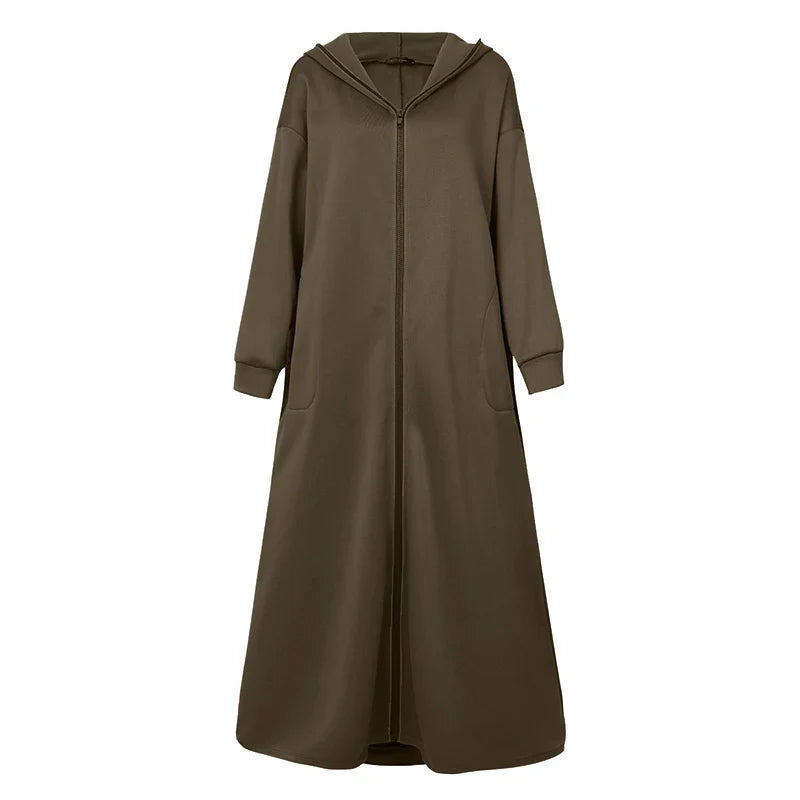 jinran 2024 Winter Fleece Outwear Autumn Hooded Long Coat Women Zipper Hoodies Long Sleeve Jackets Sweatshirt Robe Oversized