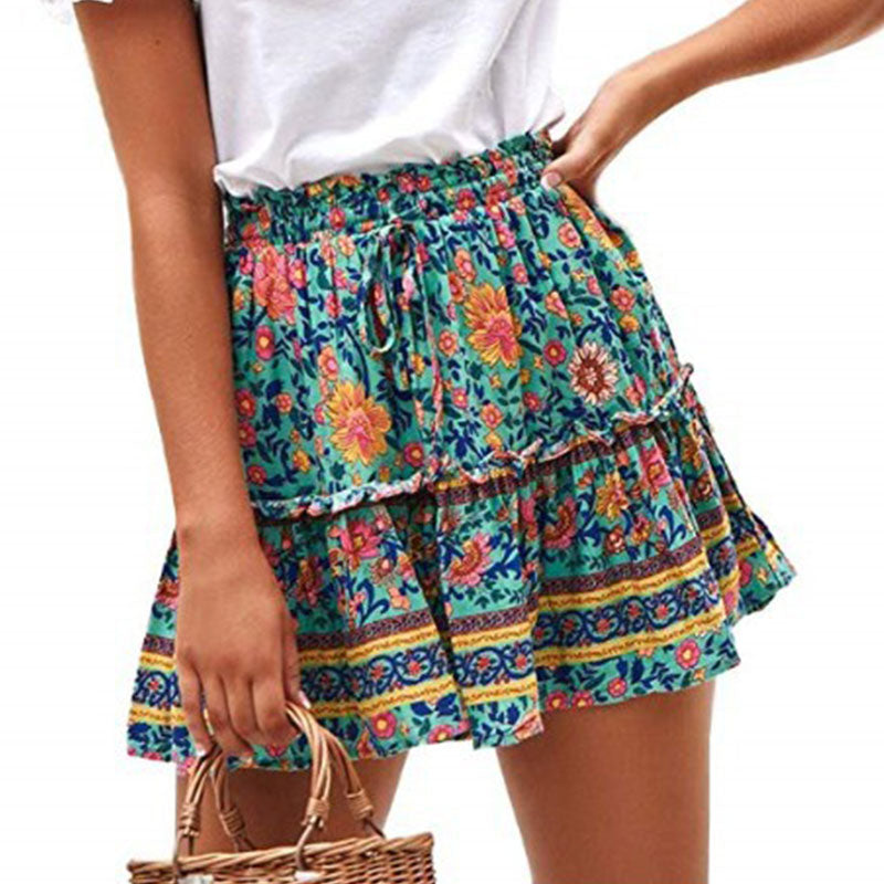 jinran Summer Short Skirts Women Vintage Ruffled Mini Skirt with Sashes Casual Boho Pleated A Line Holiday Beach Wear