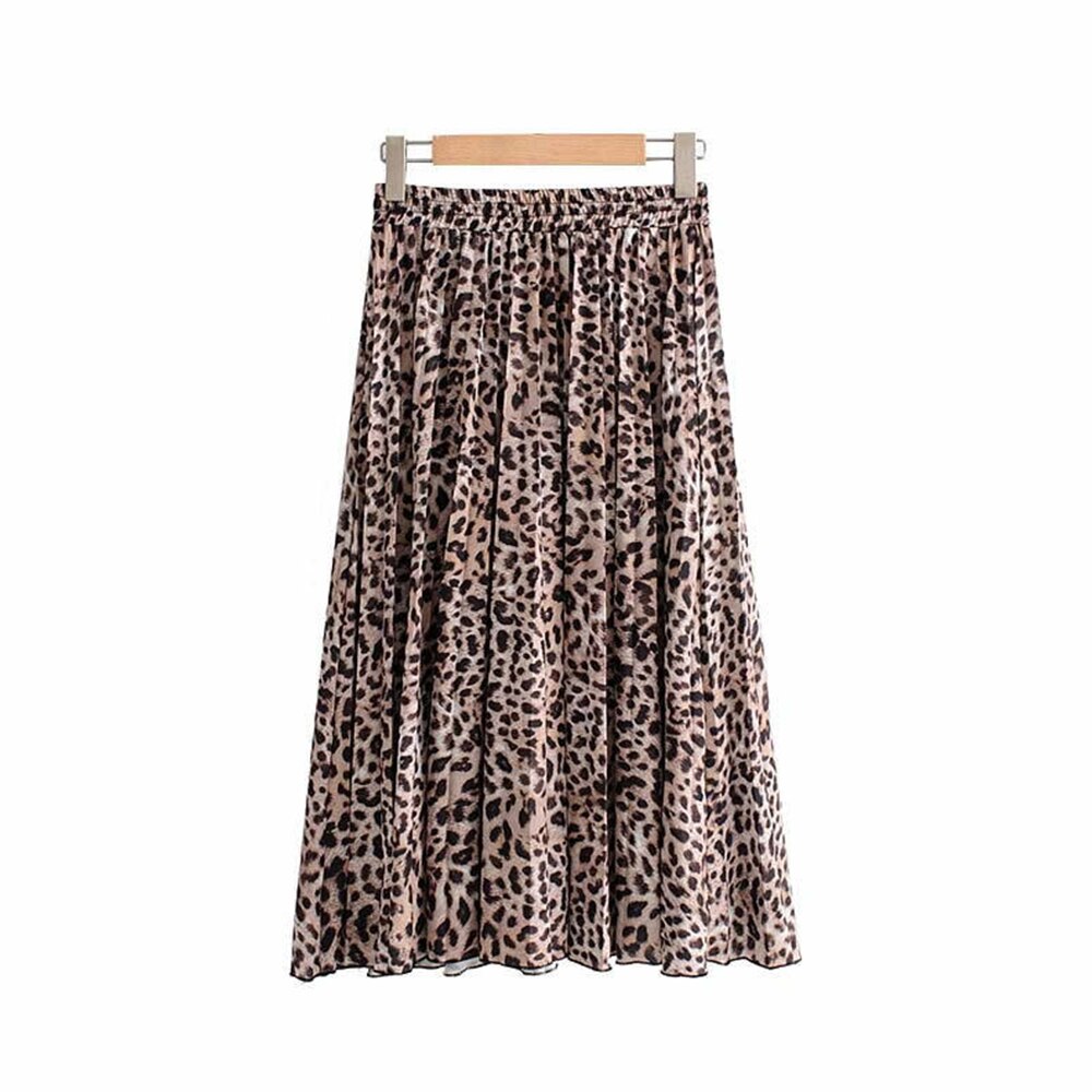 jinran Vintage Leopard Print Pleated Skirts Women Punk Rock Korean Skirt Streetwear Drawstring Elastic Waist Ladies Midi Skirt New