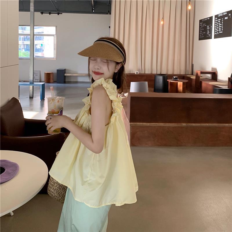 jinran Tanks Top Women Summer New Korean Style Design Solid Fashion Cropped Leisure Basic Loose Sweet Tender Aesthetic Fairy All-match