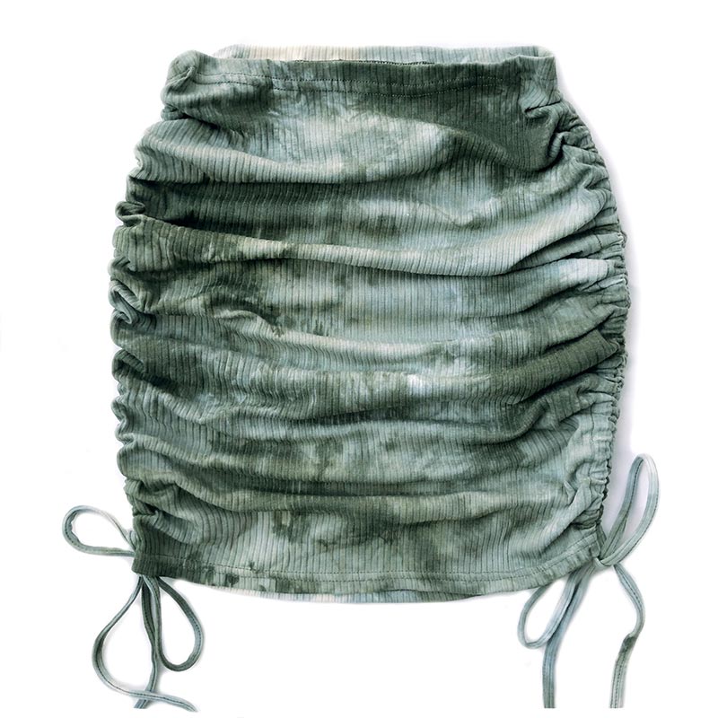 jinran women 2022 summer sexy Nightclub High-waisted elasticity knit pleated Side drawstring Tie dye Buttocks skirt