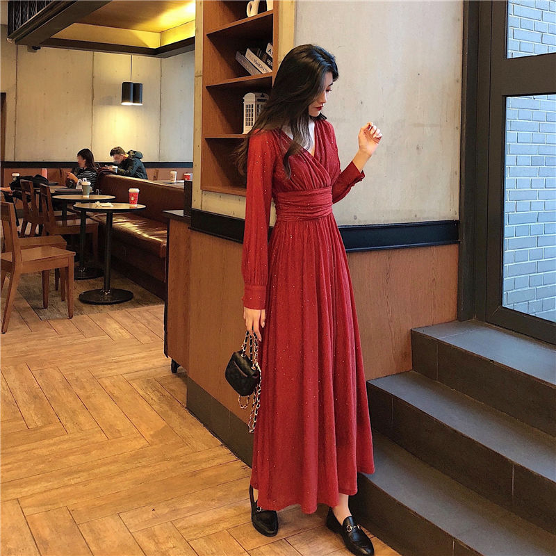 jinran Vintage Sexy Maxi Dresses for Women Party Sequin Midi Dress Female Casual Chiffon Slim Korean Woman Dress Elegant Autumn