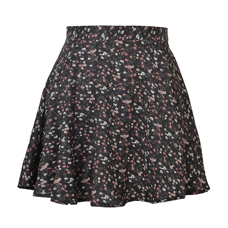 jinran Women Boho Floral Print High-waisted Skirt Casual Harajuku Mini Chiffon Skirts Beach Holiday Slim A Line Skirt Summer Light