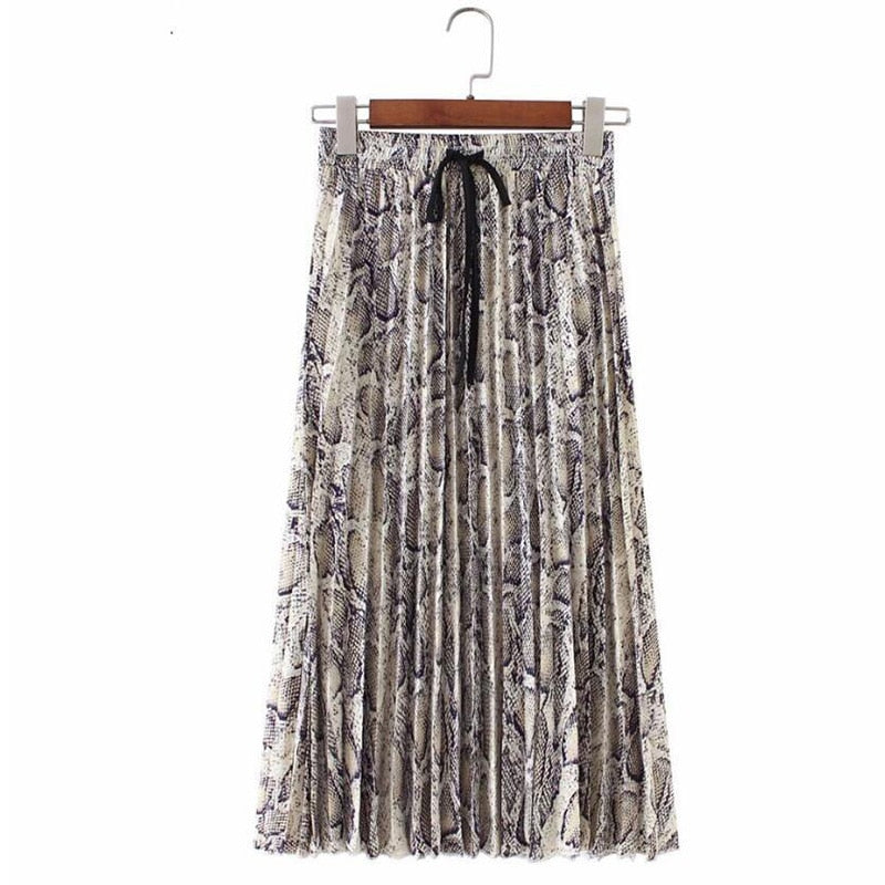 jinran Vintage Leopard Print Pleated Skirts Women Punk Rock Korean Skirt Streetwear Drawstring Elastic Waist Ladies Midi Skirt New