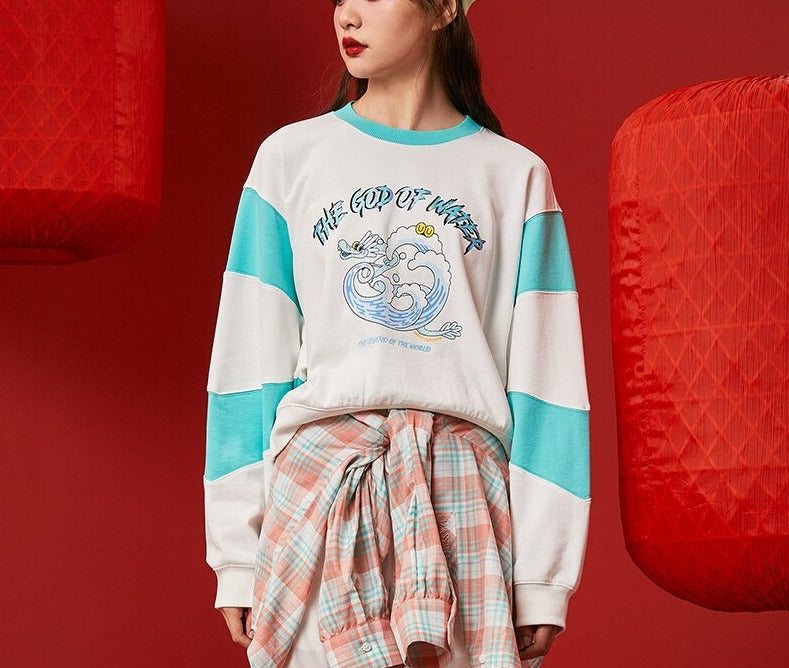 jinran Women Hoodie Spring 2021 New Contrast Color O Neck New Year Sweatshirt Oversize