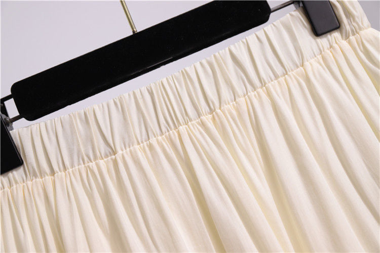 jinran Summer Stitching Cotton and Linen Skirt Elegant Elastic High Waist Ruffles Pleated All-match A Line Skirt Casual Beach Holiday