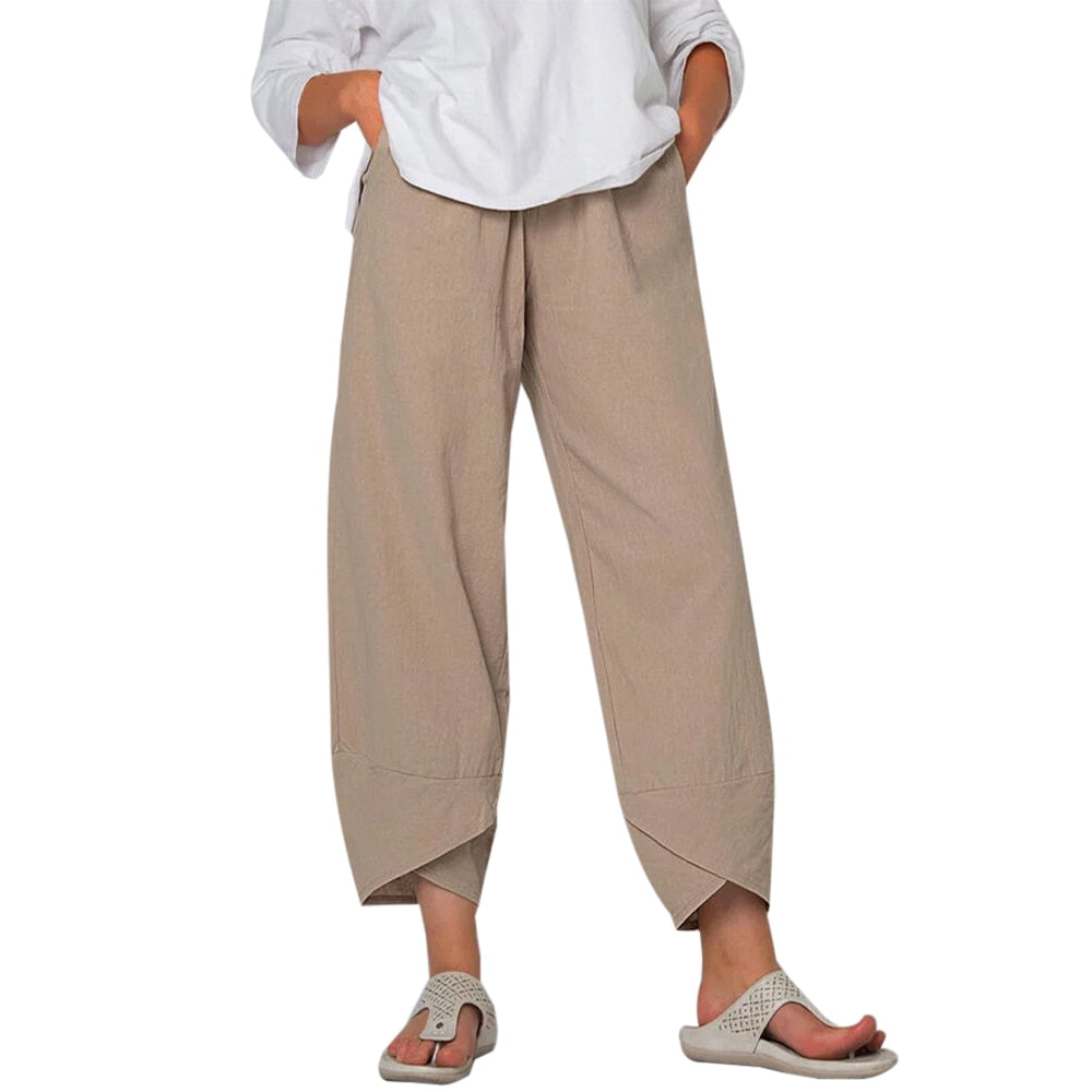 jinran Vintage Printed Harem Pants Women Trousers Casual Elastic Waist Cotton Linen Wide Leg Pants Loose Pantalon Summer Plus Size Pant