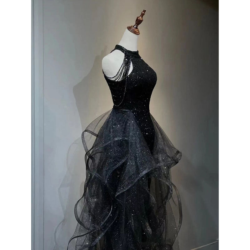 jinran witch dress to impress Black Evening Dress for Women 2024 New Light Luxury Niche High-End High-End Sense Trailing Birthday Party Host Adult Ceremony