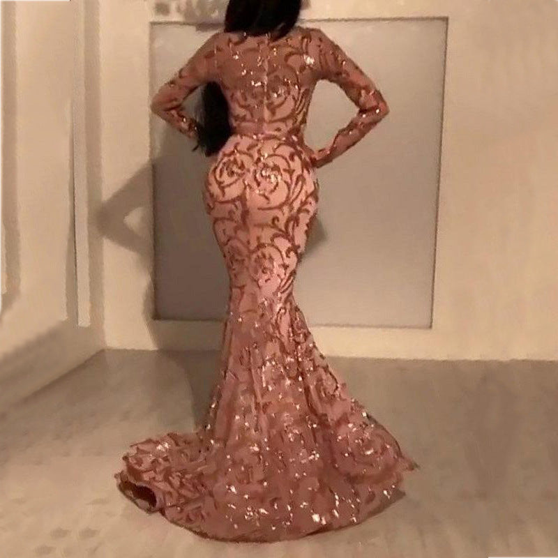 2025 New spring new 2025 women's clothing sexy sequin dress petal slim hip banquet evening dress
