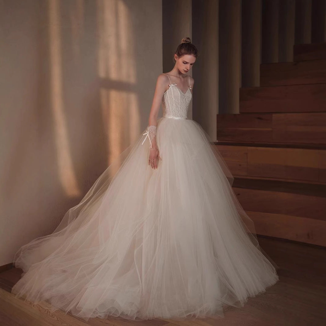 lace Mori super fairy retro main wedding dress 2025 new bride thin high-end go out light yarn small trailing