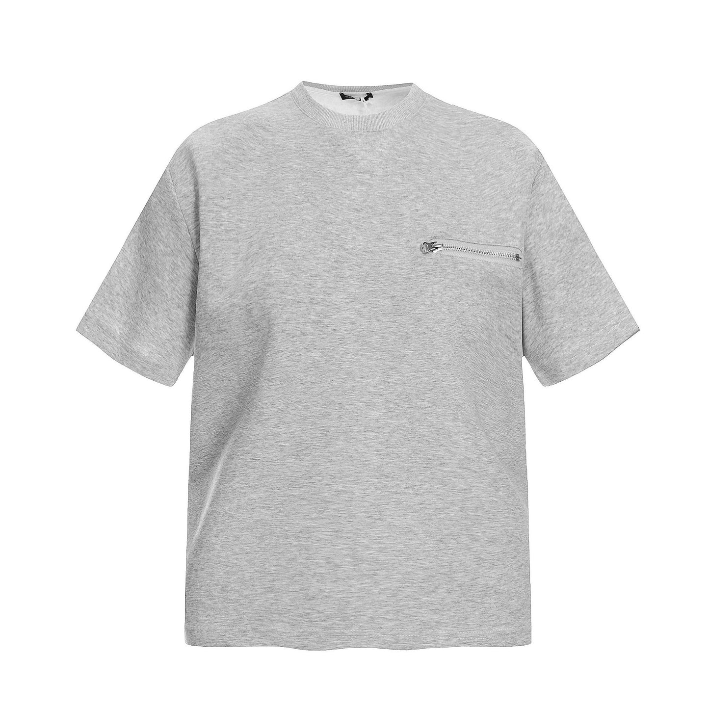 2025 0236 2025n Street 2025 Fit Solid Color Deconstruction Premium Zipper Design Men's Micro Loose Short Sleeve T-Shirt