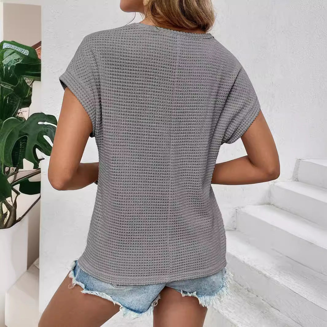2025 Popular, , New women's clothing summer new top shoulder mesh hollow breathable versatile short-sleeved T-shirt