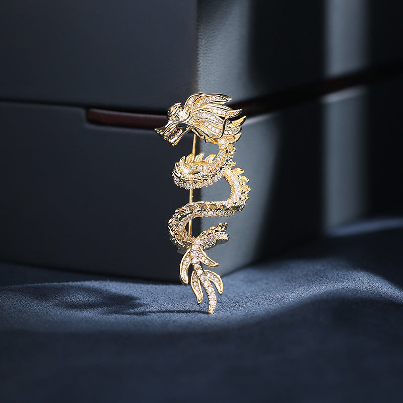 2025 Chinese style unisex new style inlaid zircon popular zodiac year high-end suit jacket accessories dragon brooch