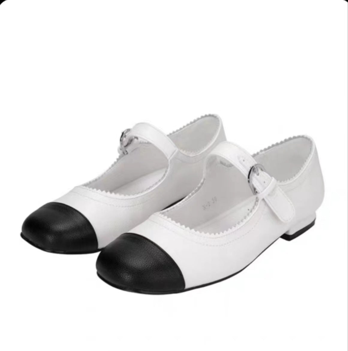 2025 Cowhide version~ High-heeled new Xiaoxiangfeng Mary Jane shoes for women's leather thick heel one-word buckle black and white color matching single shoes for women