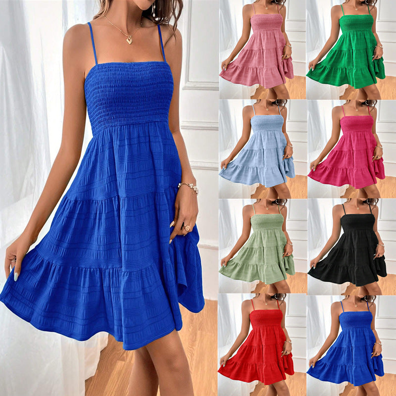 2025 Popular, , New women's clothing summer new one-word collar thin suspender solid color versatile texture dress