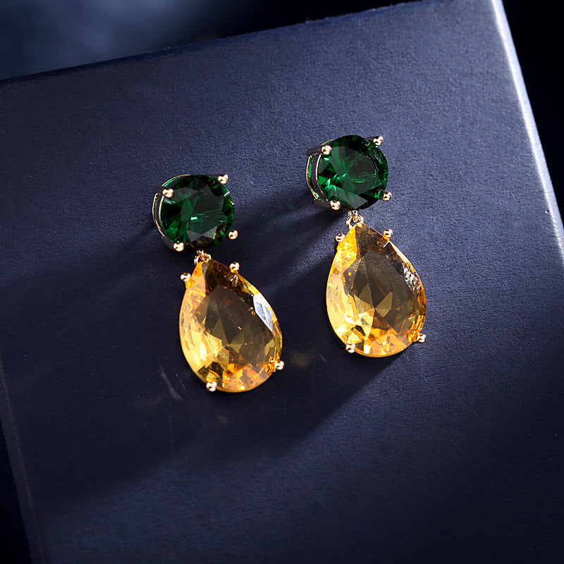 2025 Korean new color matching zirconium earrings for women sweet temperament simple S925 silver needle ice crack zircon water drop earrings