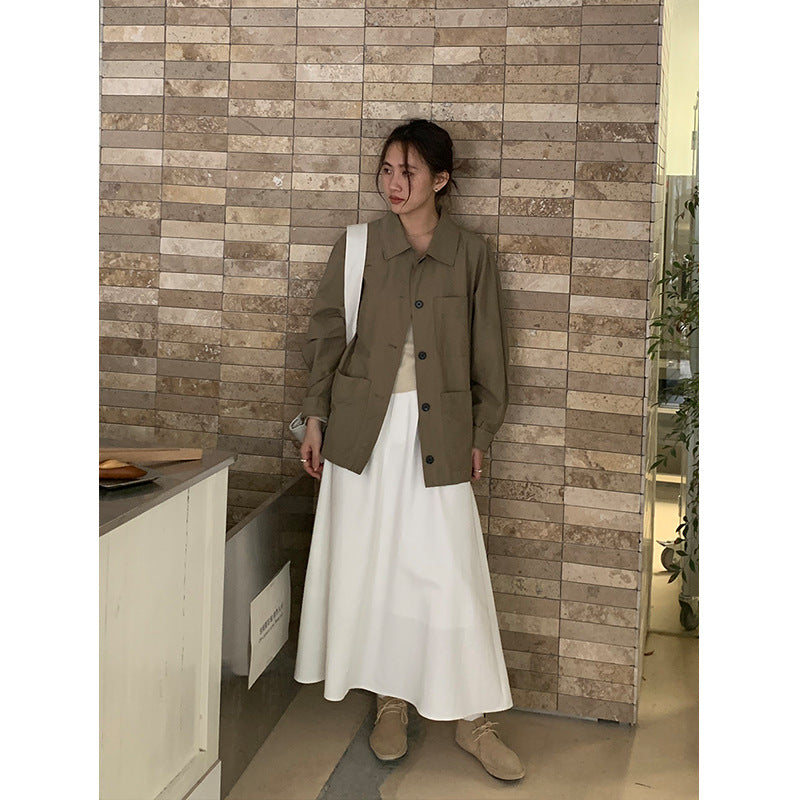 jinran fall outfits men 2024 Spring New Simple Solid Color Korean Classic Shirt for Women 1155