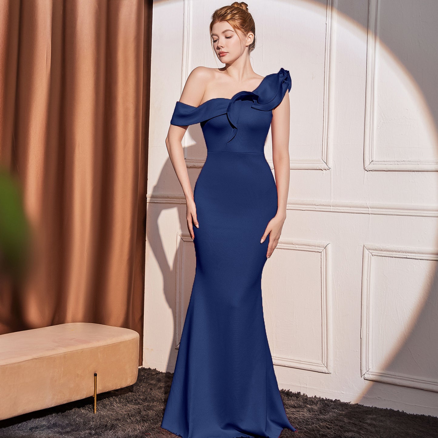 2025 Evening dress femininity elegant noble celebrity style banquet one shoulder slanted shoulder sexy slim slim long dress