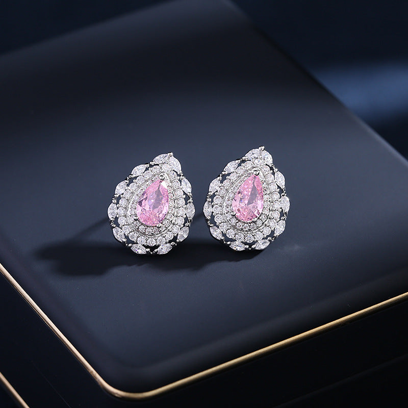 2025 S925 silver needle daily wear earrings niche simple temperament earrings zircon inlaid multi-color optional water drop stud earrings