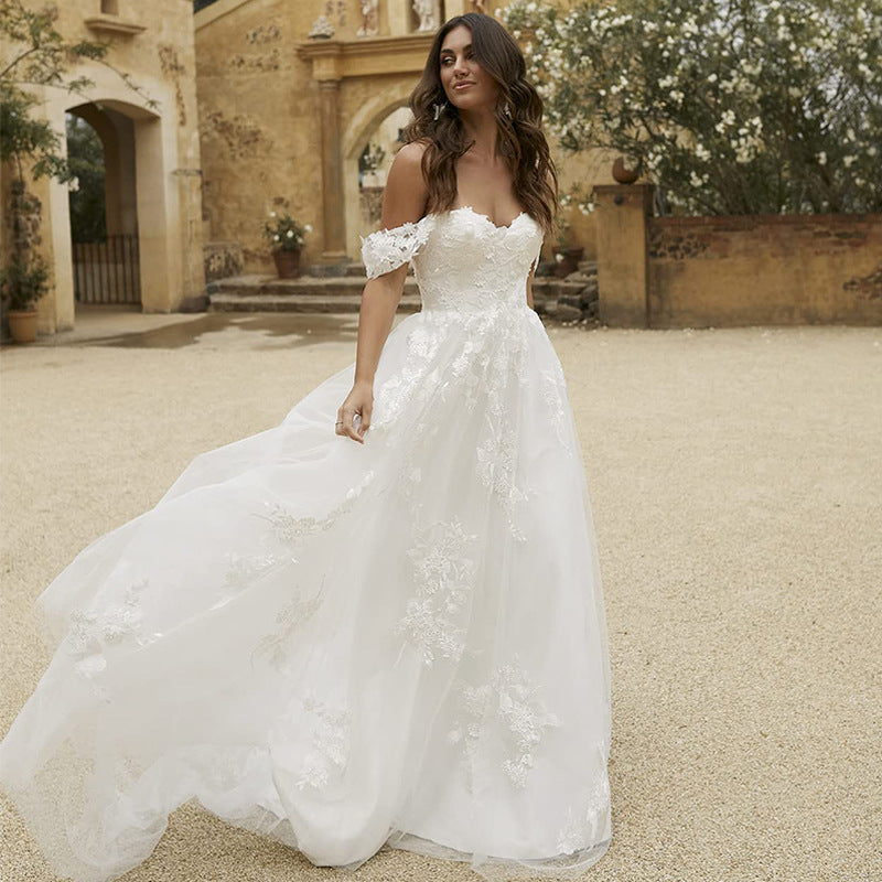 jinran dress to impress New Summer New off-Shoulder Tube Top White Wedding Dress Sexy Elegant Fashion Slim Slimming Light Yarn