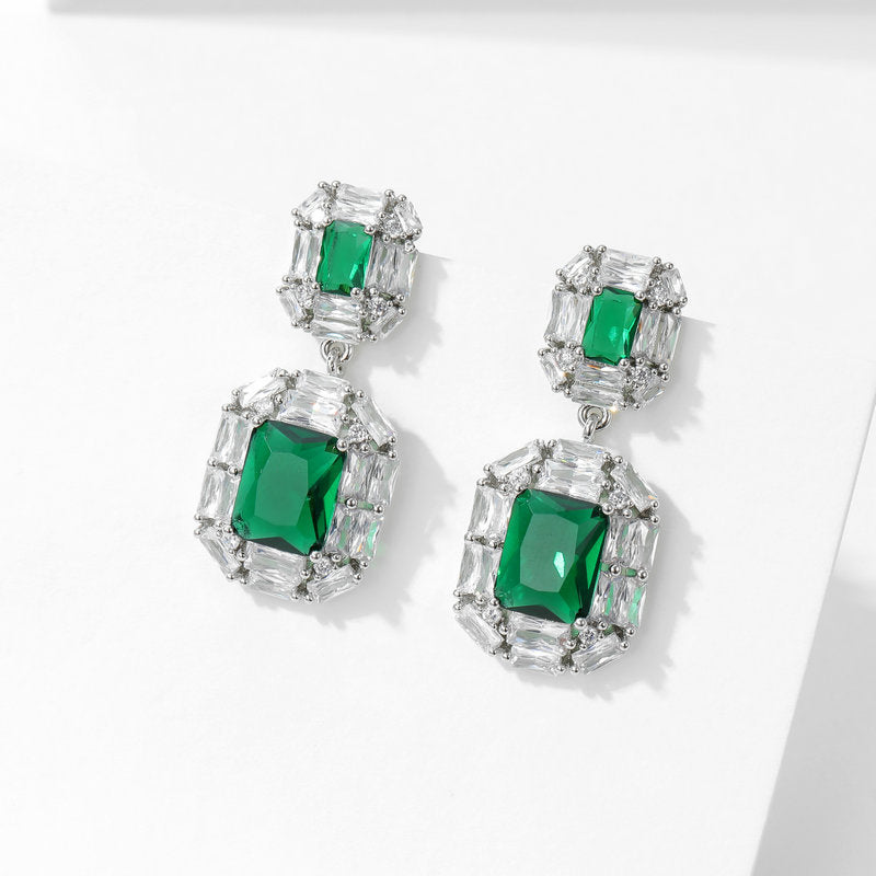 2025 S925 silver needle temperament elegant high sense of fashion super flash square zircon inlaid earrings banquet dress with earrings