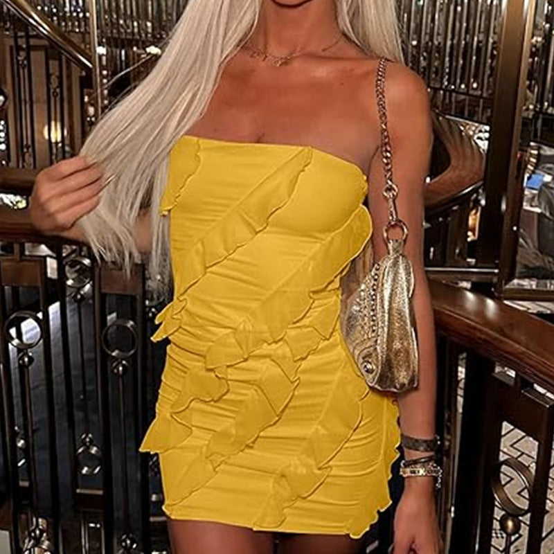 2025 summer New Popular trade dress sexy hot girls women's tube top three-dimensional lace slim-fit hip-wrap dress