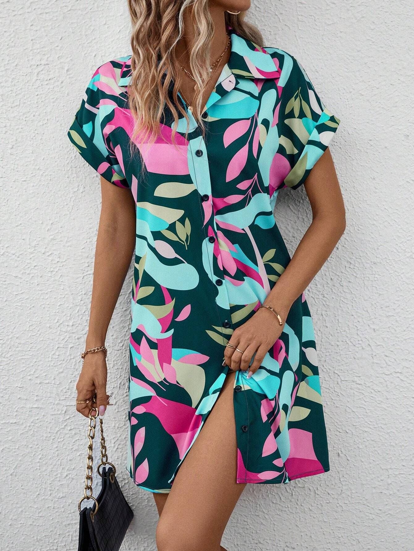 2025 popular Popular, , New women's clothing summer new fashion color flower print cardigan short-sleeved shirt skirt