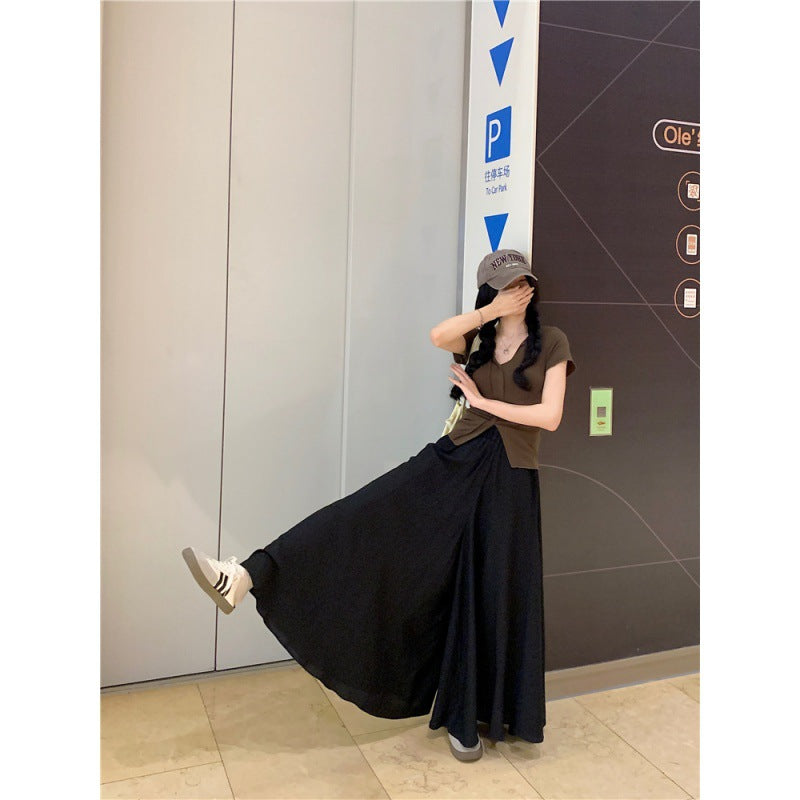 Large size women's clothing retro meat-covering and thin trouser skirt set for women's summer fat mm pear-shaped body slightly fat wear two-piece set