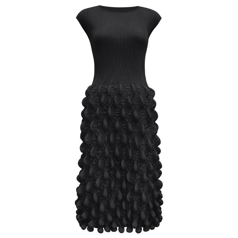 2025 summer new spot bubble pleated long dress slim pleated women's clothing solid color niche handmade sleeveless dress